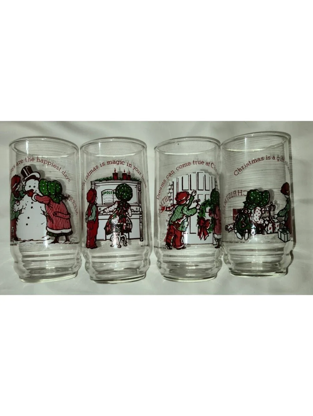 4pc Vintage 1978 Holly Hobbie & Robby Coca-Cola Christmas Glasses Home Decor EUC